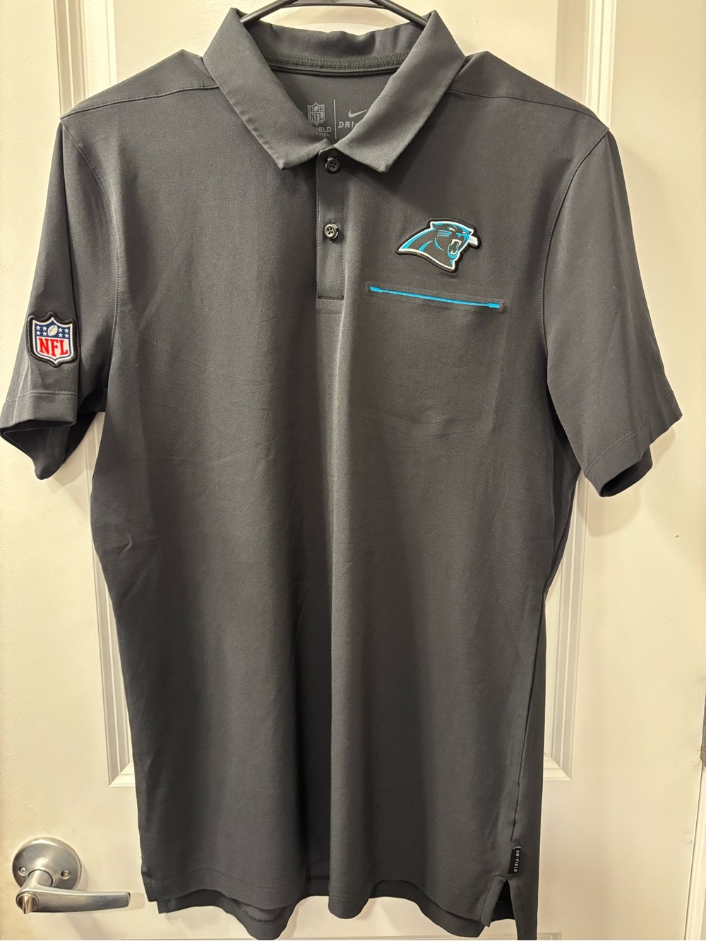 Nike Carolina Panthers Polo Shirt Men's Small Black NFL Dri Fit On Field
